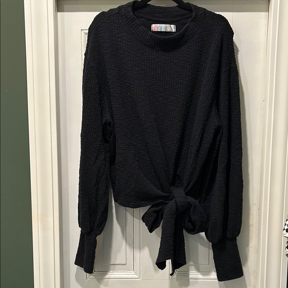 Free People Black Tie-Front Blouse